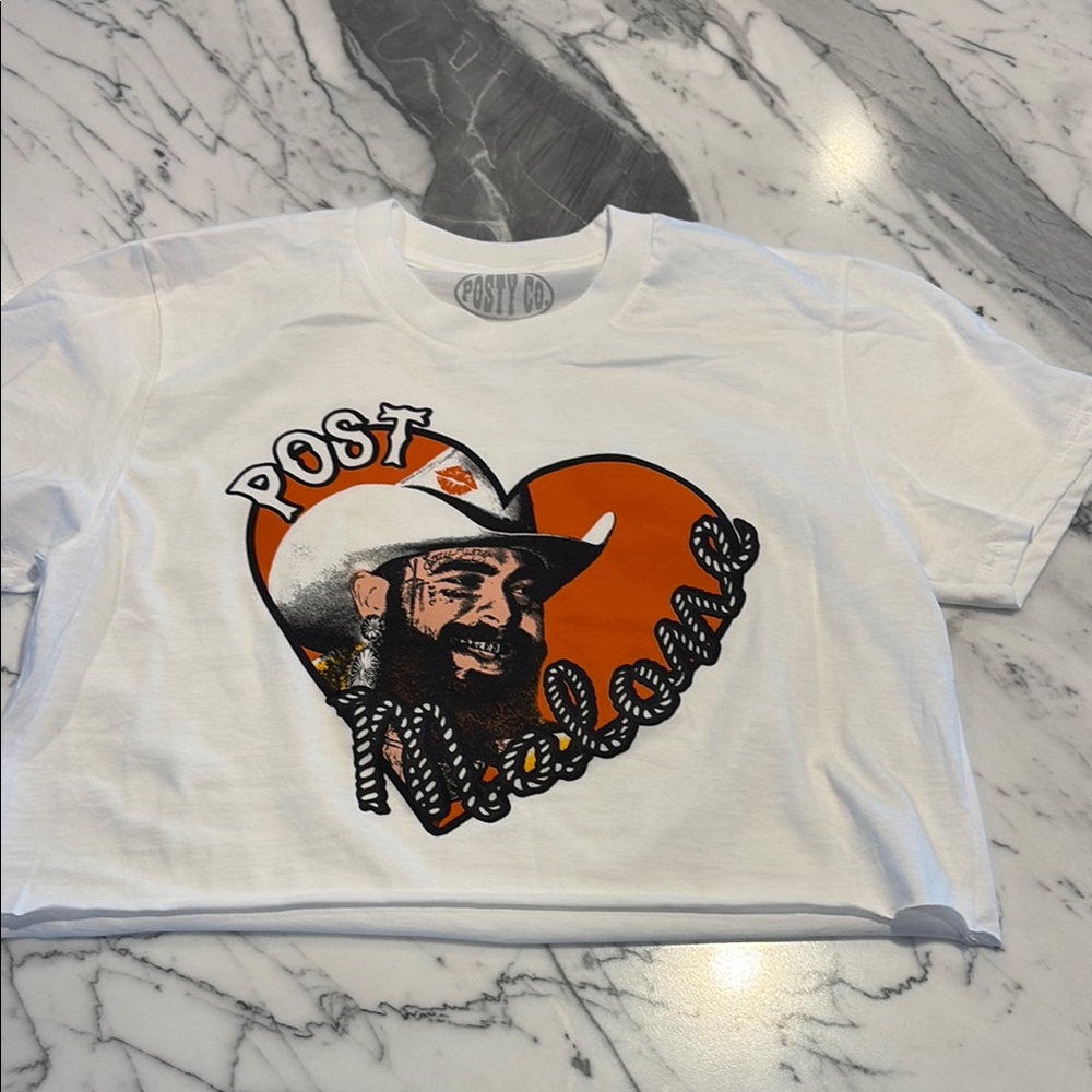 White Graphic Tee with Post Malone Design